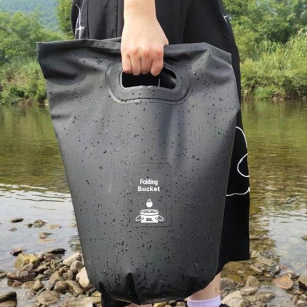 Secchio d'acqua pieghevole per campeggio e pesca, contenitore portatile pieghevole con design in PVC impermeabile, per picnic all'aperto (15 l, nero)