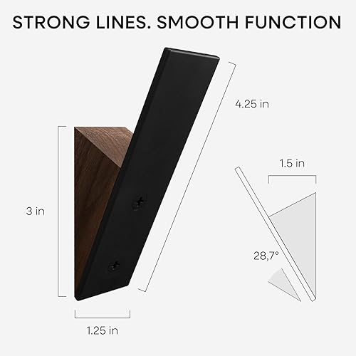 Miniatura 4 de Homeforia Ganchos de madera de nogal, madera de nogal de alta gama y metal negro para colgar en la pared, ganchos modernos de mediados de siglo,