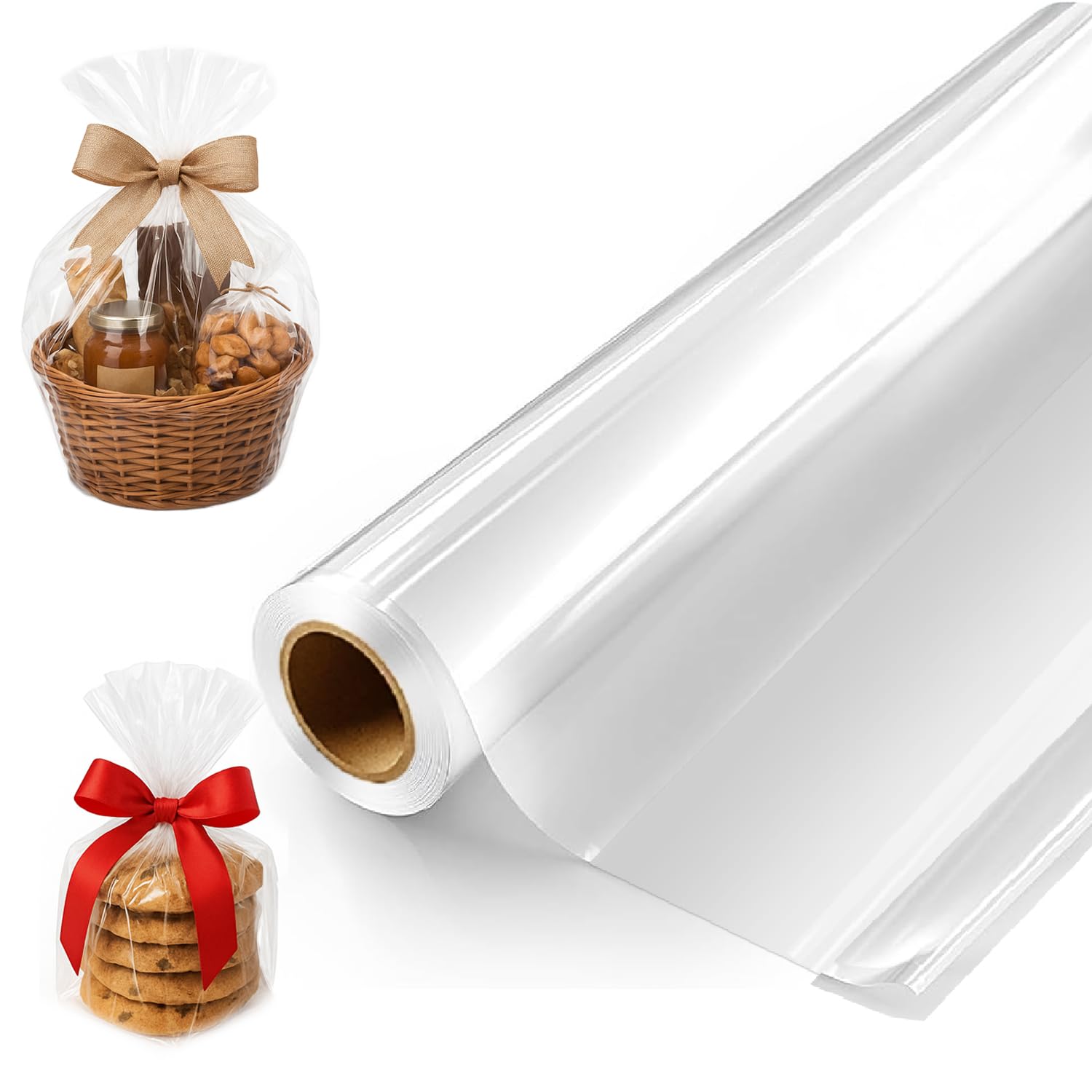 GRIFTO Clear Cellophane Wrap 80cm x 30m Double Folded to 40cm Roll Tear Resistant | Heavy Duty Wrapping Rolls | Food Grade | Waterproof for Hampers Bouquets Gifts Baskets DIY Crafts Anniversary