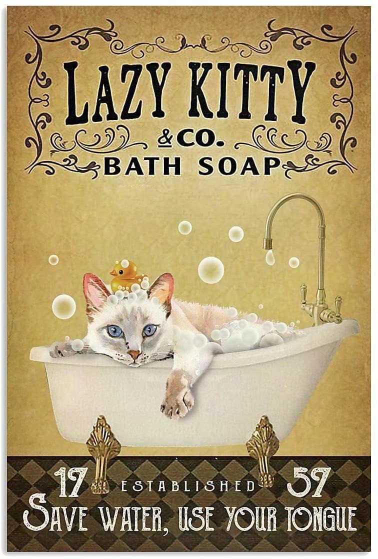 Tin Sign Bathtub Cat Wall Retro Tin Sign,Bathroom Decoration for Bars,Restaurants,Cafes and Bars,New Year,Metal Sign 8x12 Inches