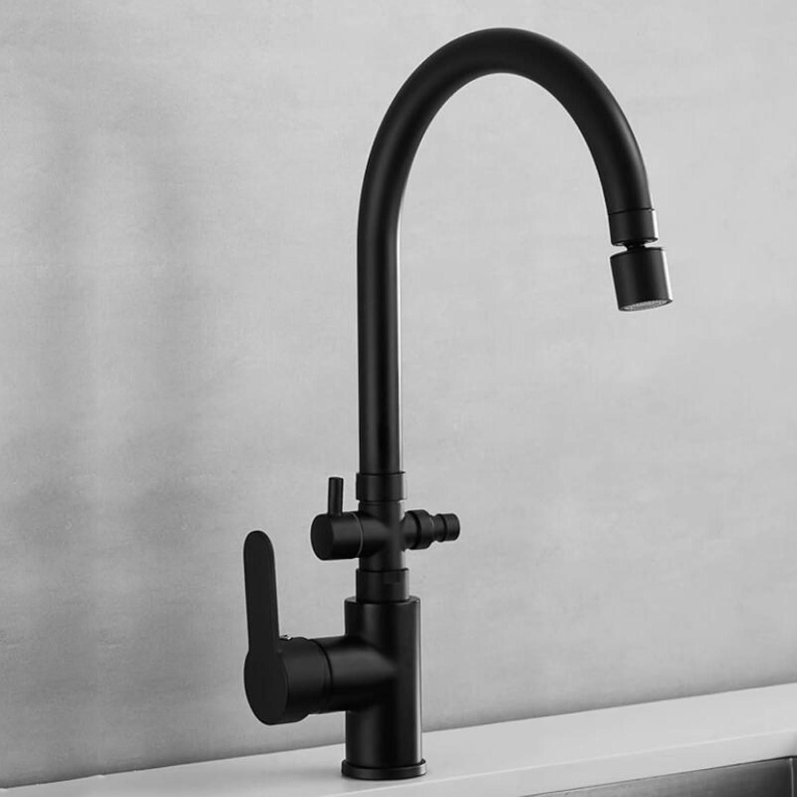 ZYCHSJXA Kitchen Tap with Dishwasher Connector Brass 360° Rotation Single Hole Double Handle Mixer Taps-Black