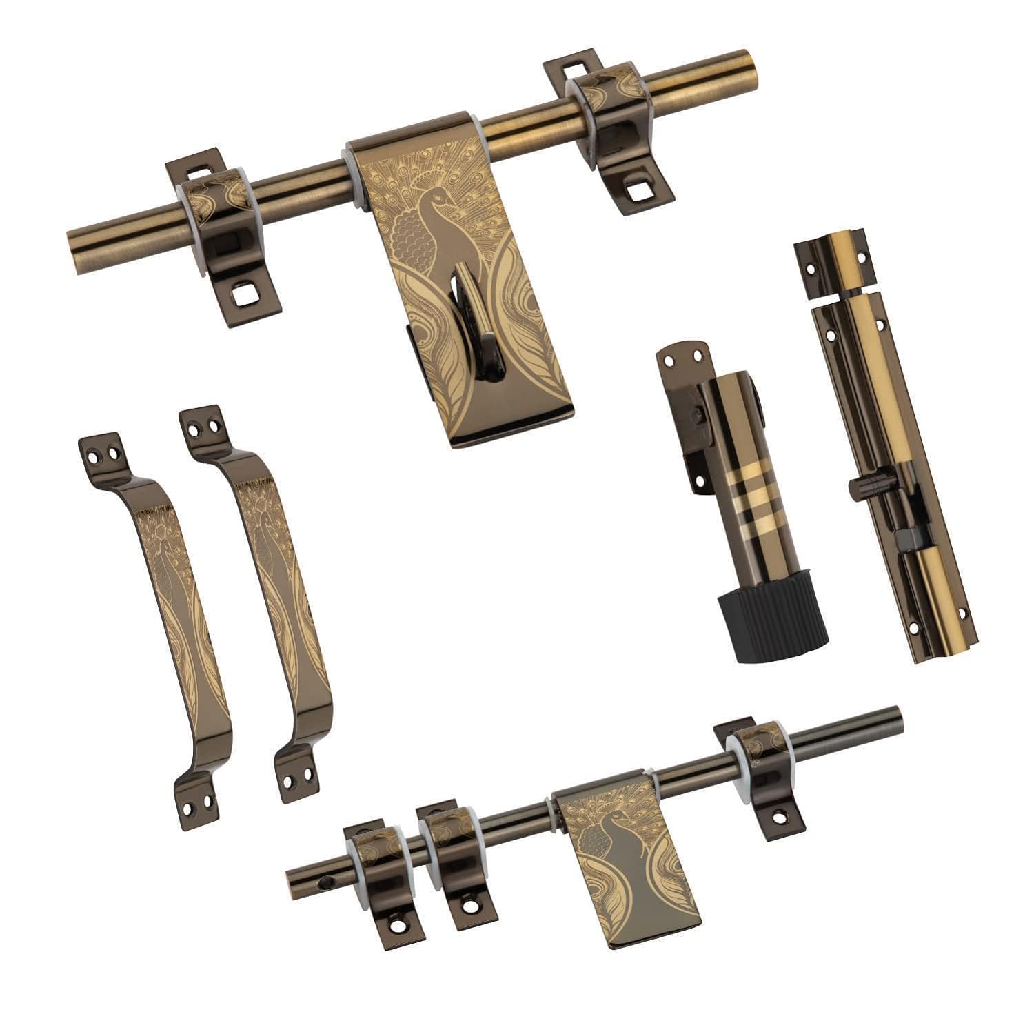 Alley Stainless Steel Single & Double Door Set | Fancy Hardware Home and Office Door Accessories Kit, Black Gold Finish | (Peacock) (B0CKHCS8CR) Amazon Price History, Amazon Price Tracker