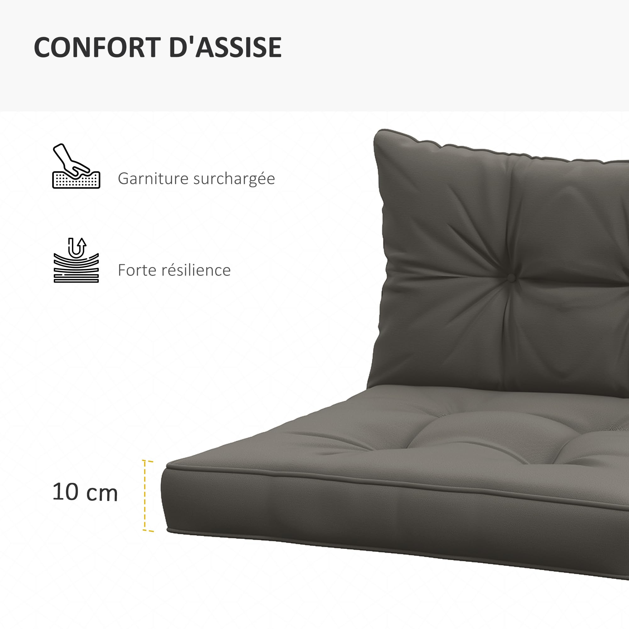 Outsunny Ensemble de Coussins pour Salon de Jardin 2 Places, 4 pièces, avec 2 Coussins d'assise et 2 Coussins de Dossier, Style capitonné, Polyester, épaisseur 10 cm, Gris Anthracite