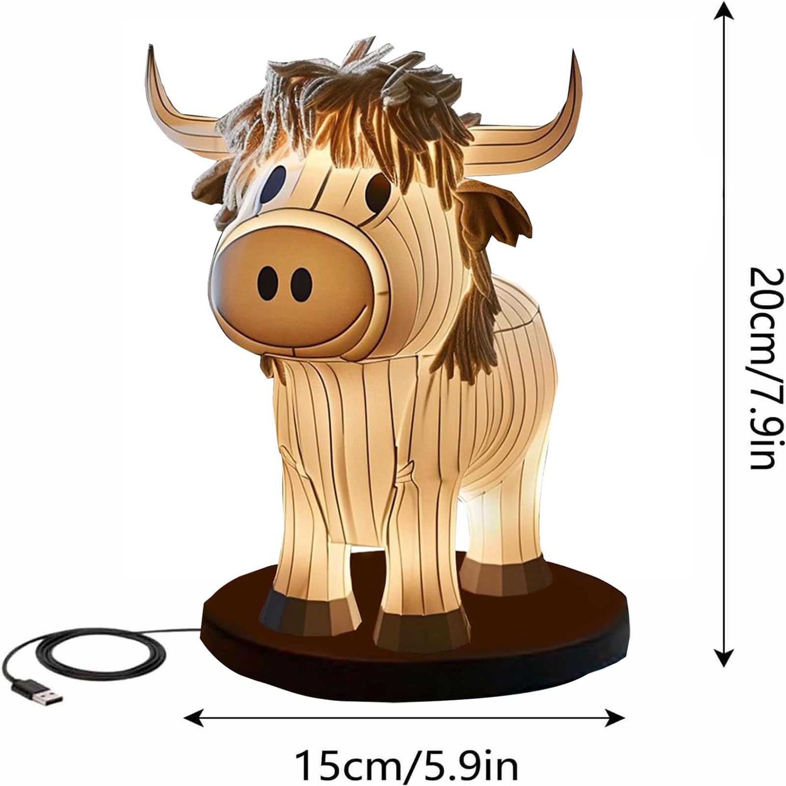 Neioaas Lampa stołowa w kształcie krowy, małe zwierzę, lampka nocna, Highland Cow, lampa stołowa z USB, przenośna lampa stołowa, malowana dekoracja krowy, do salonu, sypialni, lampka nocna, prezent