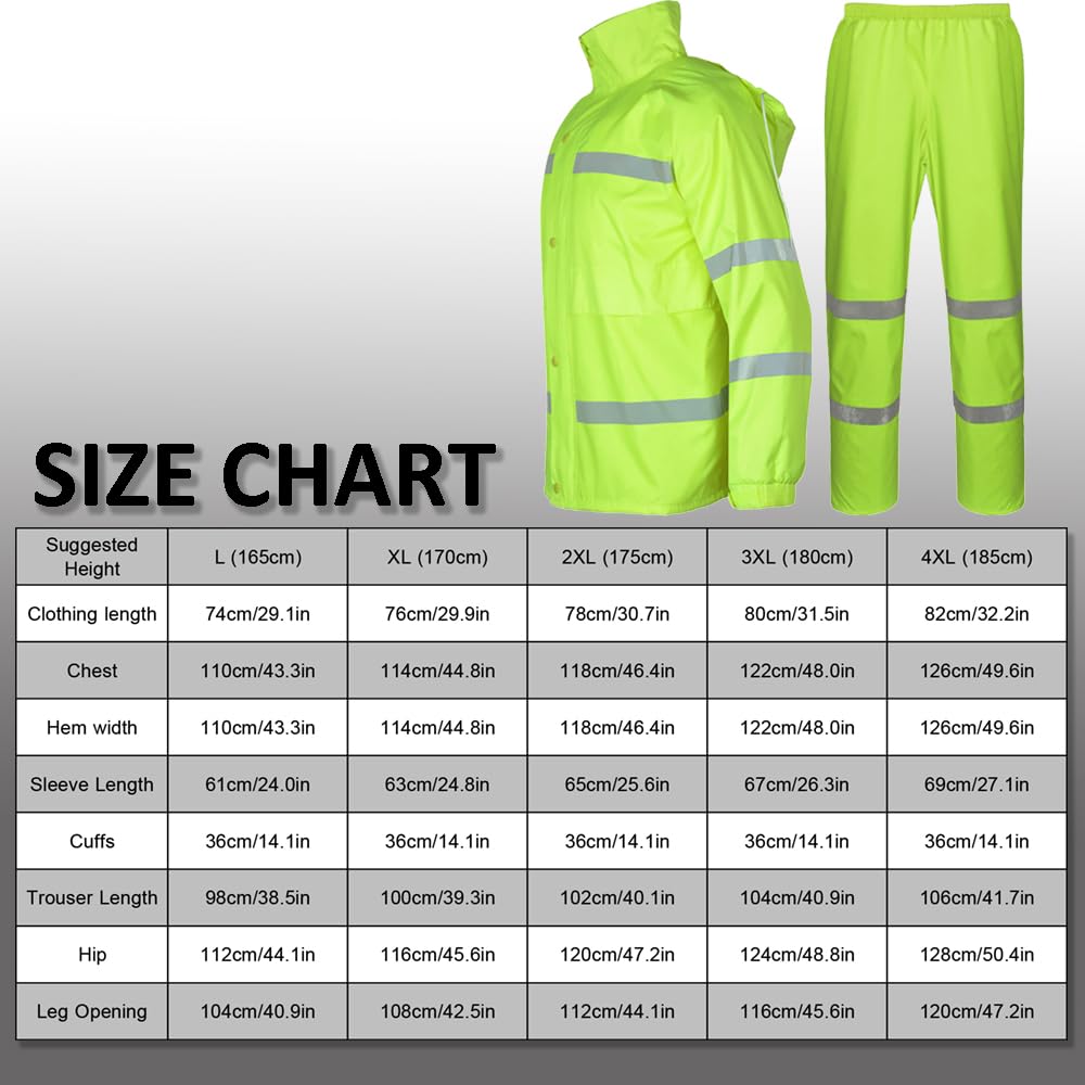 Traje impermeable de alta visibilidad, chaqueta y pantalones impermeables de alta visibilidad, ropa de trabajo al aire libre para obras de carretera, seguridad y tráfico (4XL/185)