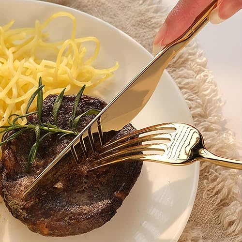 Miniatura 2 de Juego de cubiertos dorados de 24 piezas para 6 modernos de acero inoxidable 1810, elegante, de lujo, corte imperial, cubertería, tenedores, cucharas