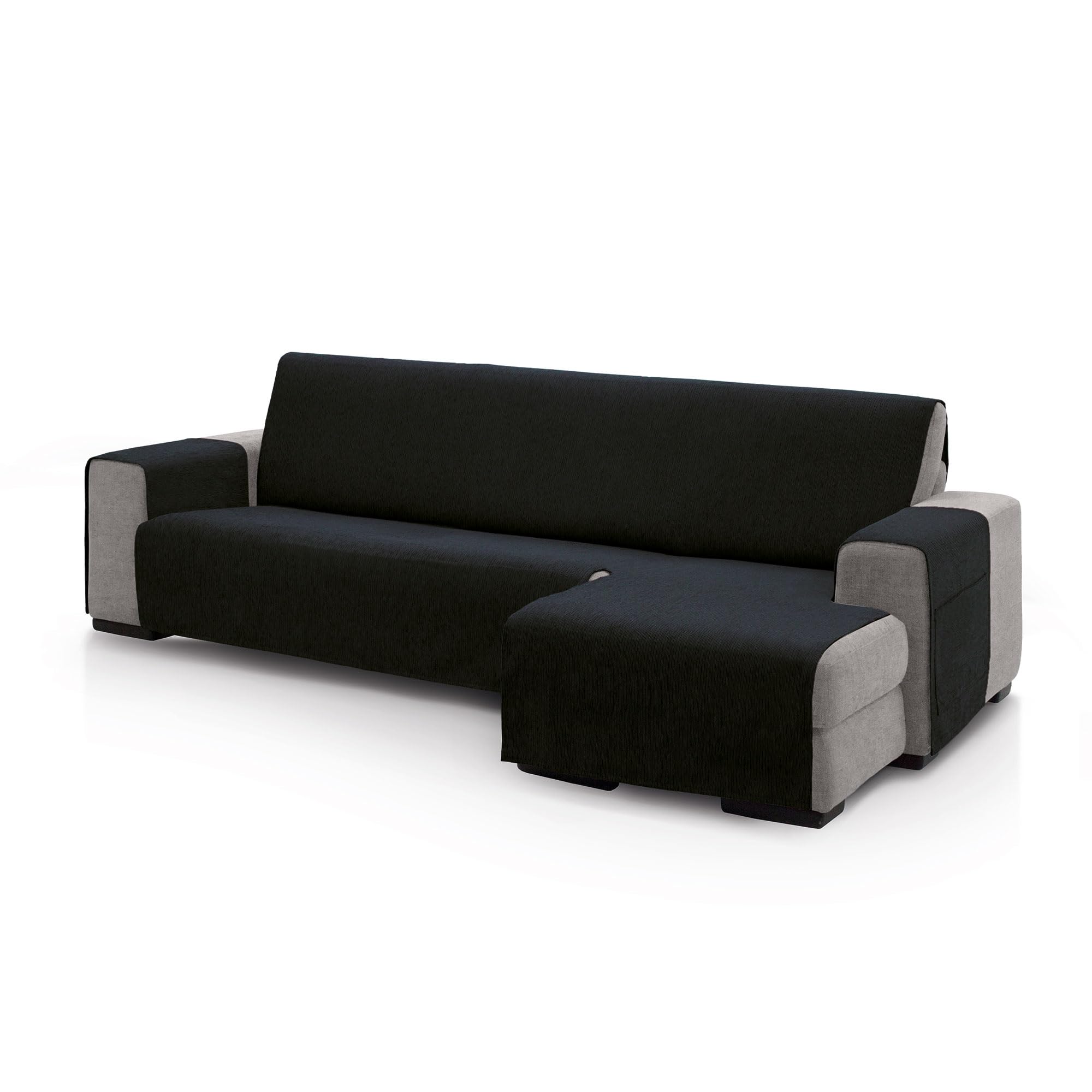 ECOMMERC3 | Chaise Longue Sofa Cover for Right Arm Back Size 240 cm - Black Chaise Longue Sofa Cover Soft Touch 100% Made in Spain