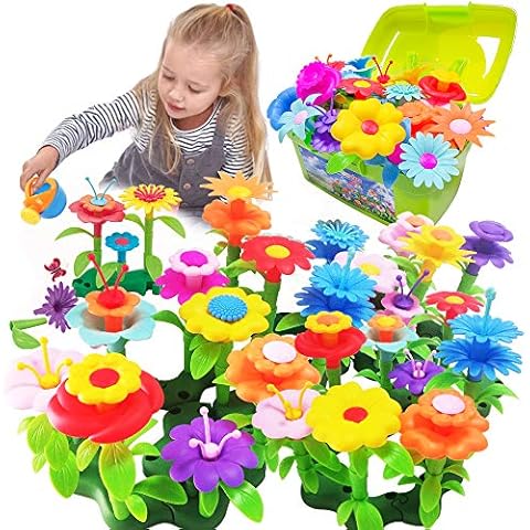 Scientoy Flower Garden Building Toys, Girl Toys Build a Garden, 130 PCS Flower Pretend Gardening Gift for Kids, Floral Arrangement Playset for Age 3-7 Year Old Child Educational Activity Cover