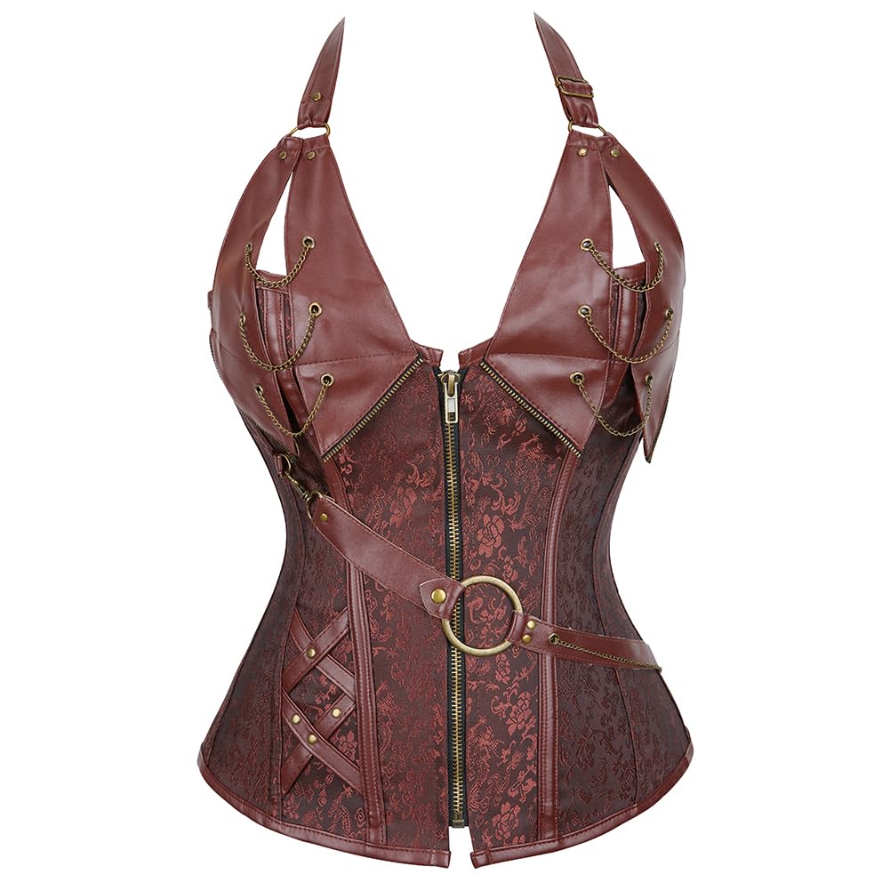 Hengzhifeng Corsetto Pelle Steampunk con Camicia e Gonne Tulle