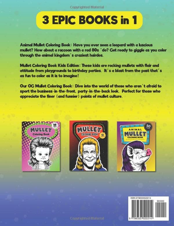 Jumbo Mullet Coloring Book Collection: Animals, Adults and Kids With Epic Hairstyles (Funny White Elephant Gag Gifts Coloring Books) image 3