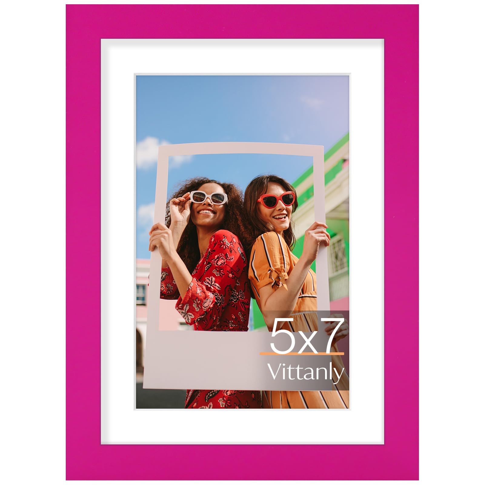 Vittanly 5x7 Picture Frame, Display Pictures 4x6 with Mat or 5x7 without Mat, Engineered Wood with Shatter Resistant Plexiglass, Photo Frame for Wall or Table Top Display, Rose Red, 1 Pack — image 1