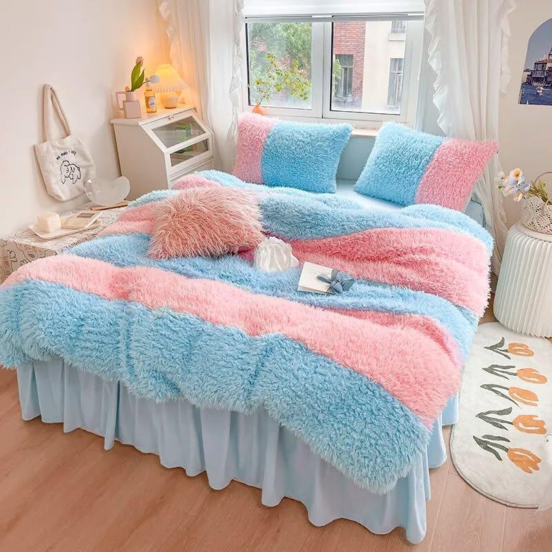 HASMI Juego de ropa de cama de invierno de doble color de felpa, juego de cama suave y cálido, grueso, funda de edredón de ropa de cama, sábana