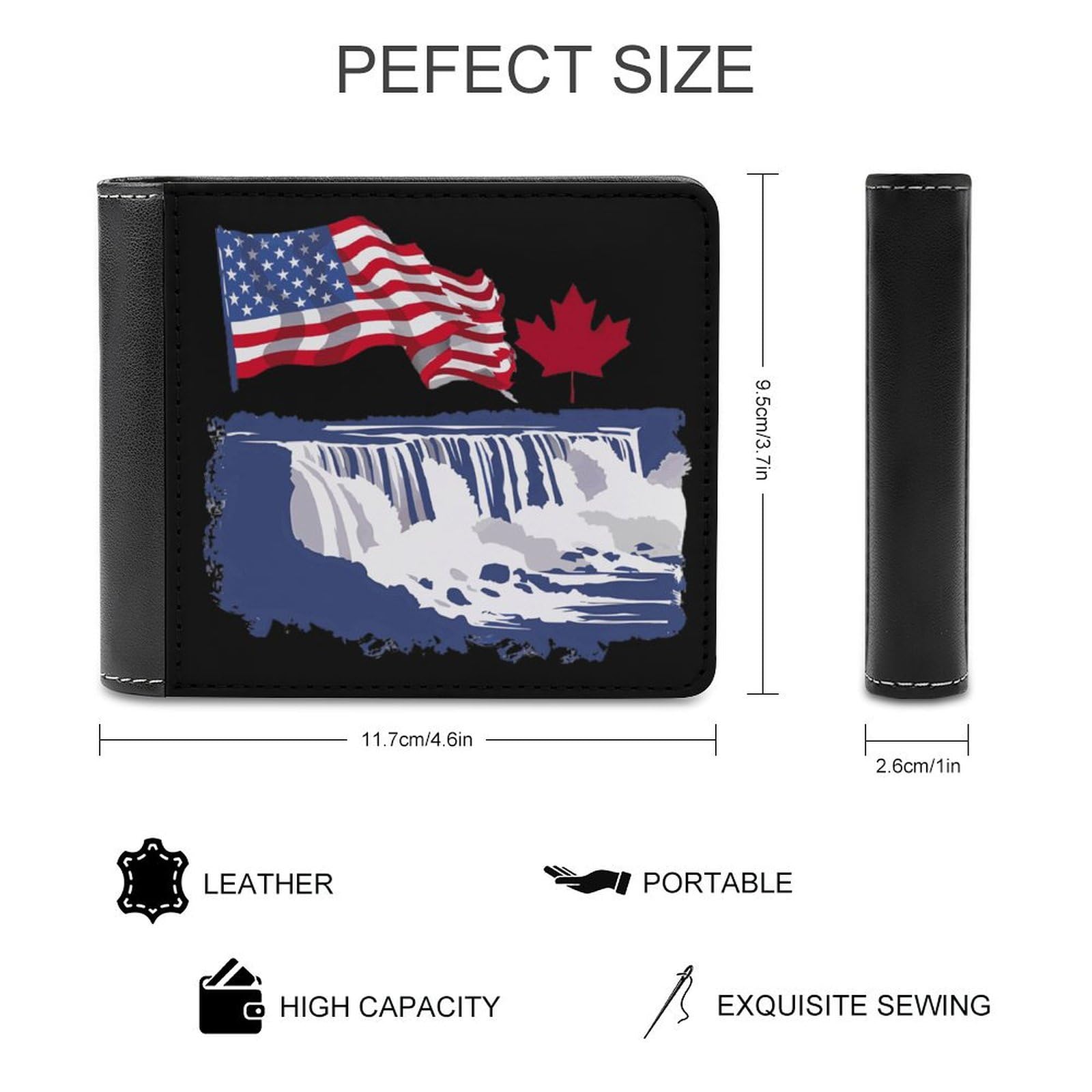 Niagara Falls Scene America Canada Flags Funny Billfold Wallet Credit Card Holder Slim Passcase Pouch Purse for Men Women