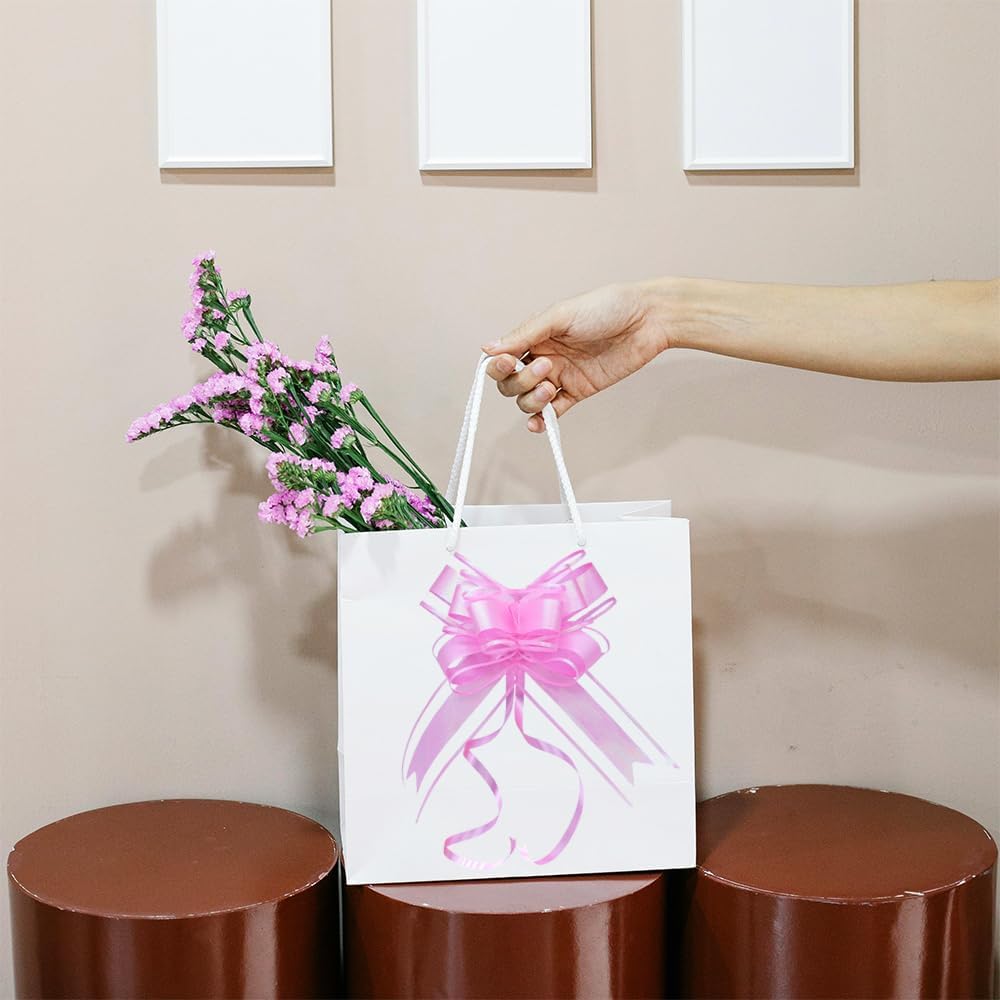 Gift Bow for Presents - Brushed Glitter Iridescent Pink Pull Bows for Gifts, Large Instant Decorative Bows for Party, Easter, Wedding, Baby Shower, Decorative(6 Inches, 8 Pack) - Image 6