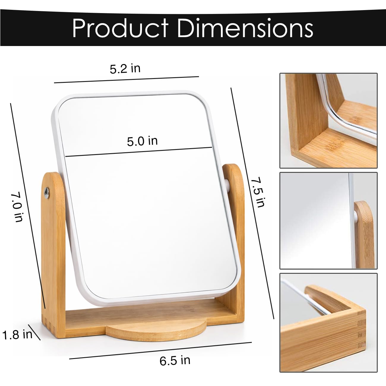 Lyrovo Vanity Mirror - Bamboo Stand, Adjustable -6 Lyrovo Vanity Mirror - Bamboo Stand, Adjustable -6