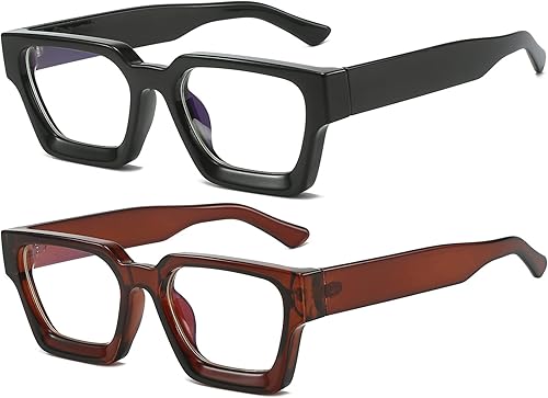 Vista 10 de AIEYEZO Gafas con Marco Cuadrado Grueso para Mujeres y Hombres, Lentes de Luz Azul de Moda, Gafas de Computadora Elegantes y Modernas