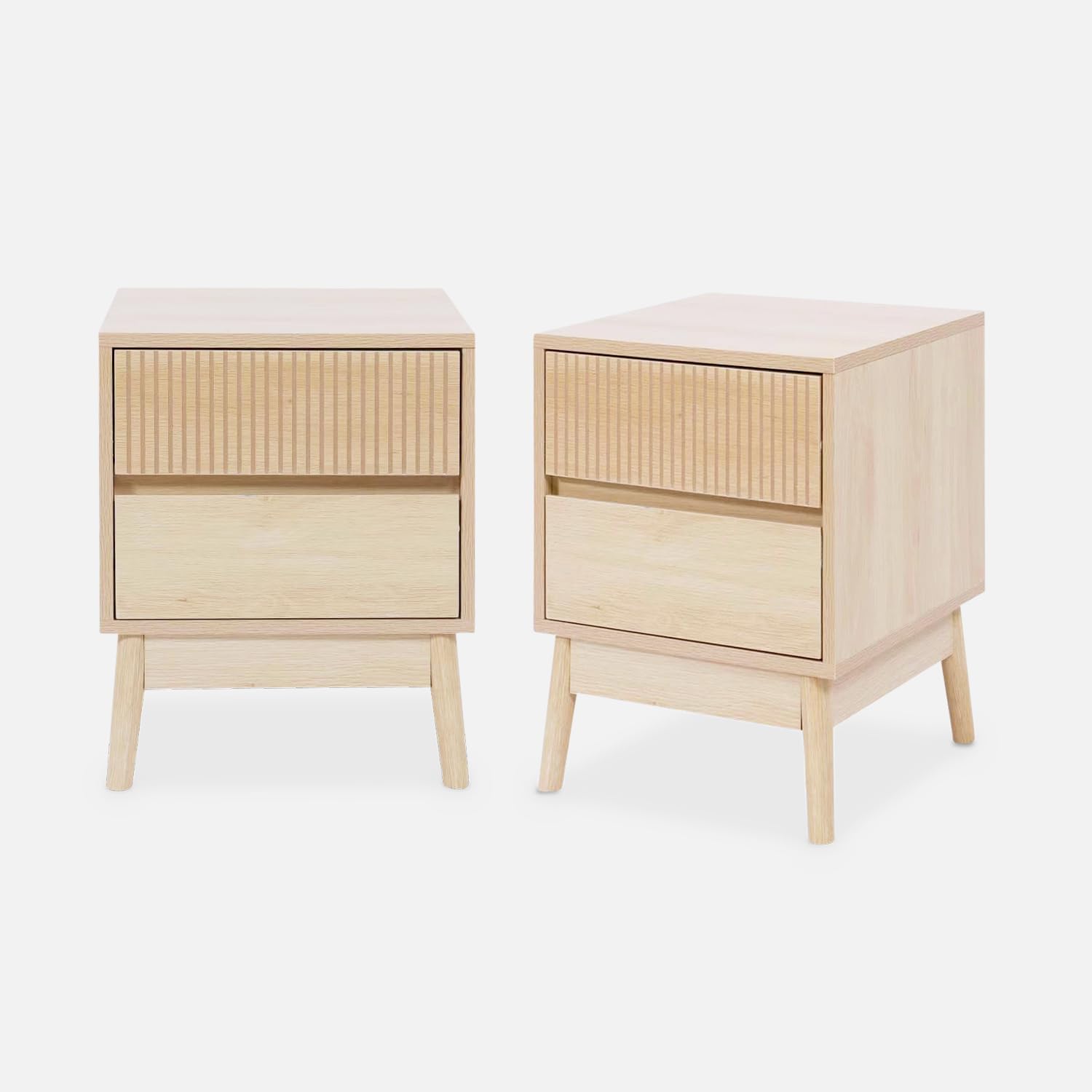 Alice's Home Set di 2 comodini con 2 cassetti, Linear, Marrone Naturale, 39x40x48 cm