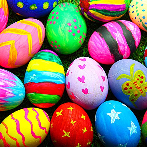 ADXCO 30 Pieces Unfinished Wooden Eggs Wooden Fake Unpainted Eggs Mini Easter Craft Eggs with Brushes and Paints for Easter DIY Tool