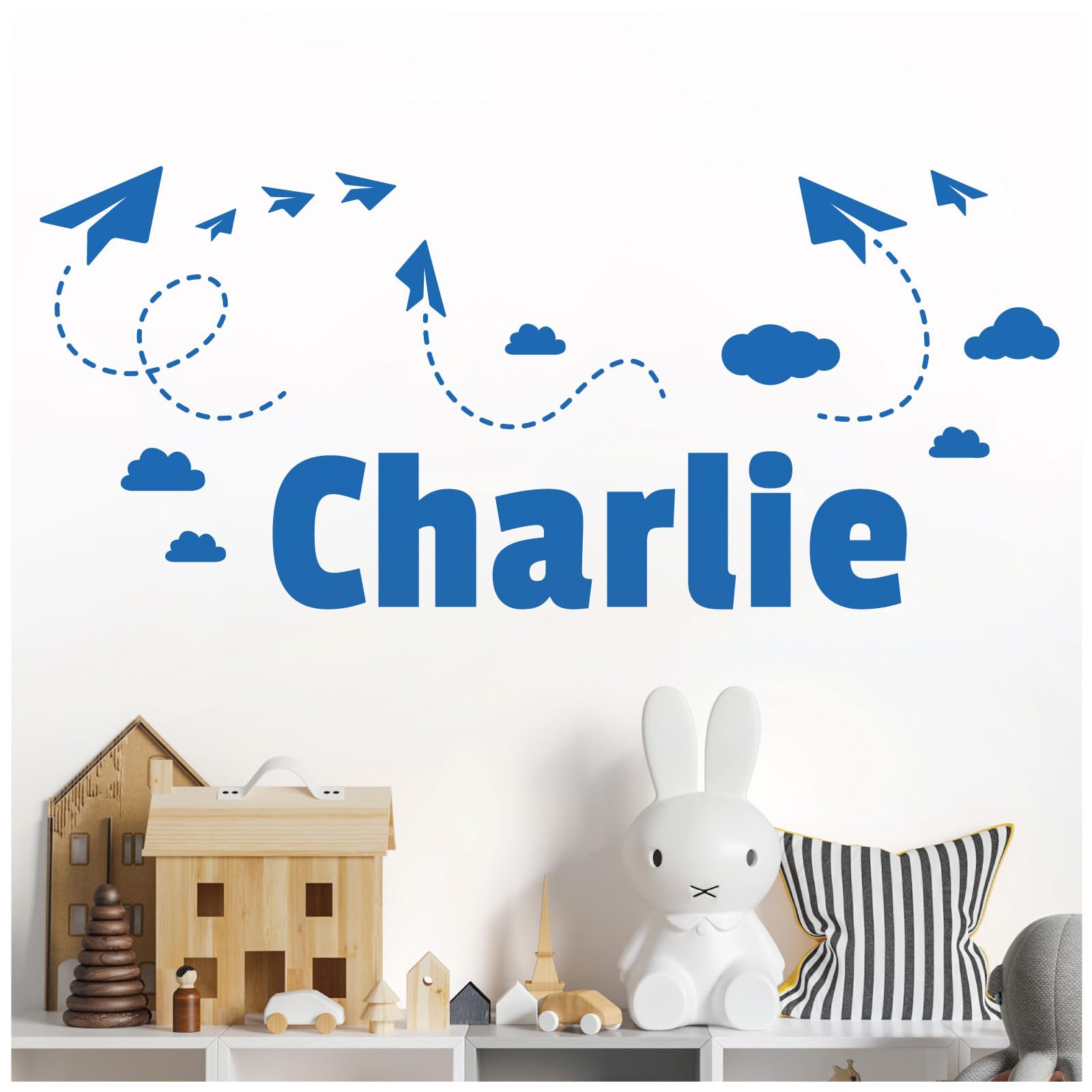 Personalised Name Children Wall Art Sticker - Sky, Paper Planes and Clouds [Medium] [Marina]