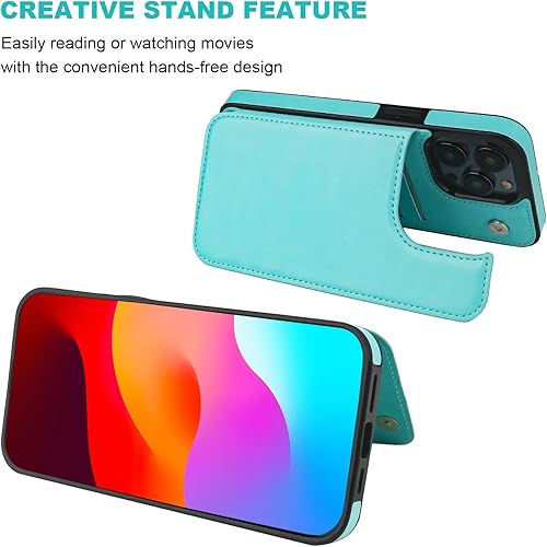 Miniatura 5 de Funda tipo cartera compatible con iPhone 15 Pro Max con soporte para tarjetas, funda de piel sintética con ranuras para tarjetas, doble cierre