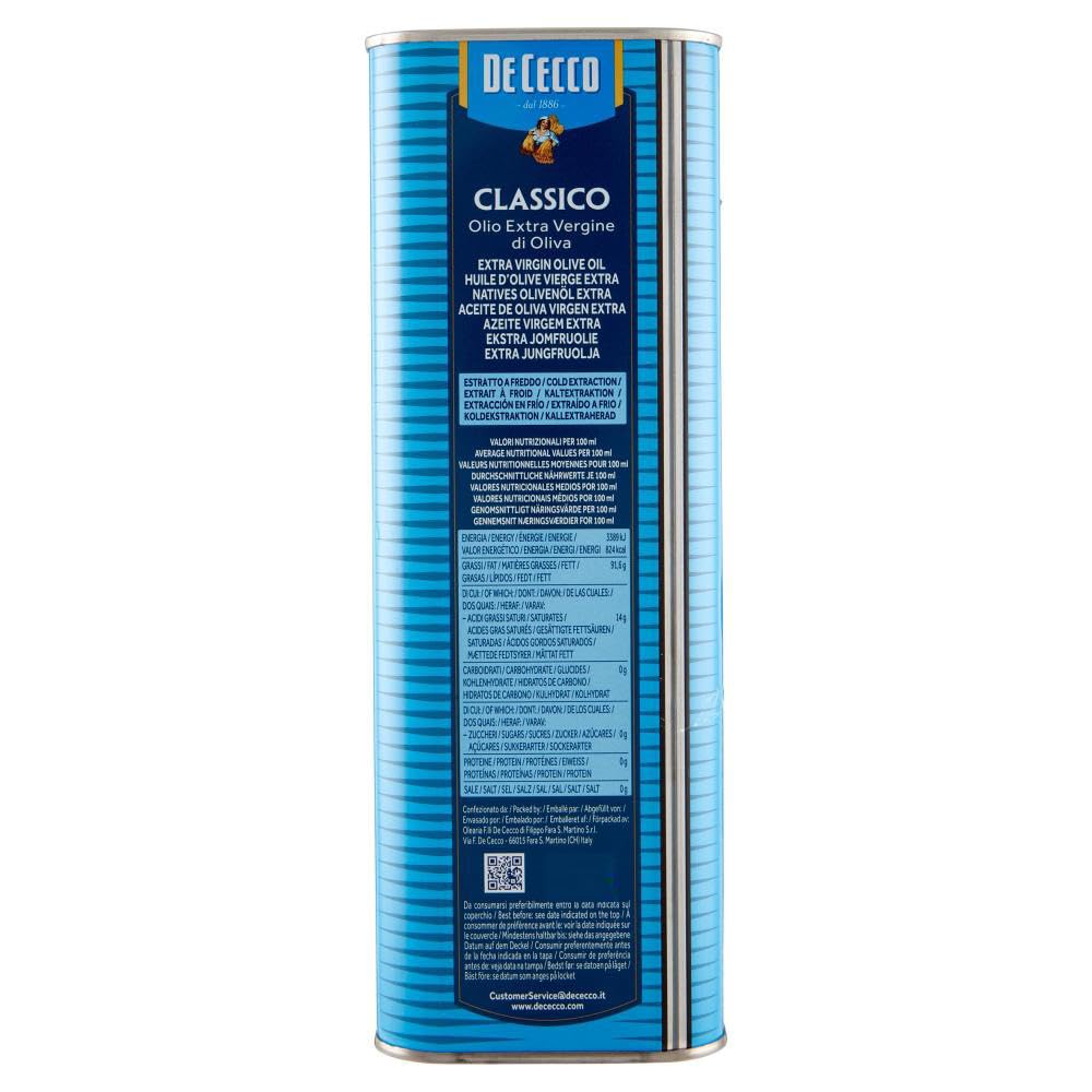 De Cecco Classico Olio Extra Vergine di Oliva Huile d'olive vierge extra idéale pour toutes les applications en cuisine Boîte de 5 l