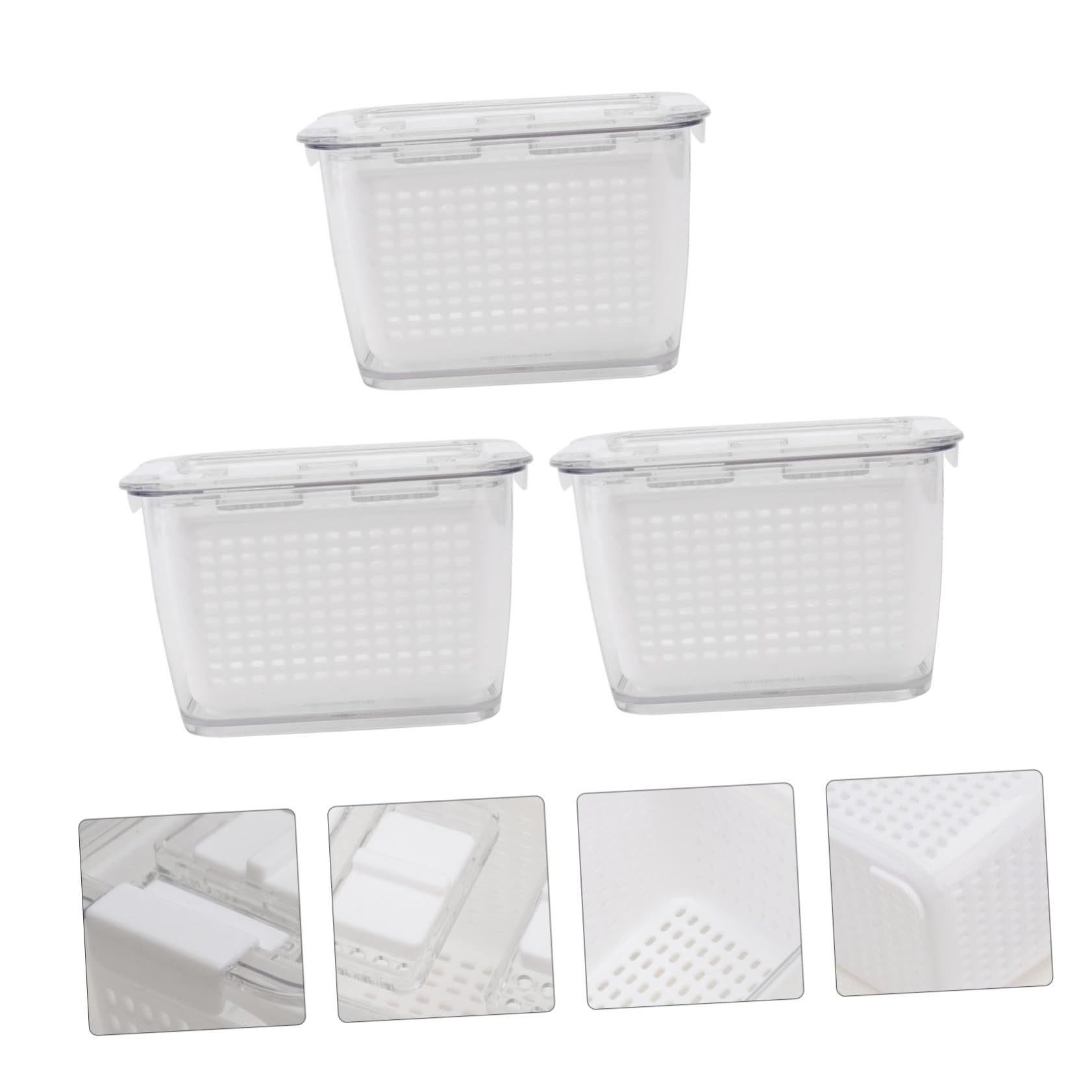 IMIKEYA Set 3 Pezzi Scatole per Conservazione Alimenti Struttura Drenante in Plastica Bianca per Frutta e Verdura Tenuta e Chiusura Ermetica per Frigorifero