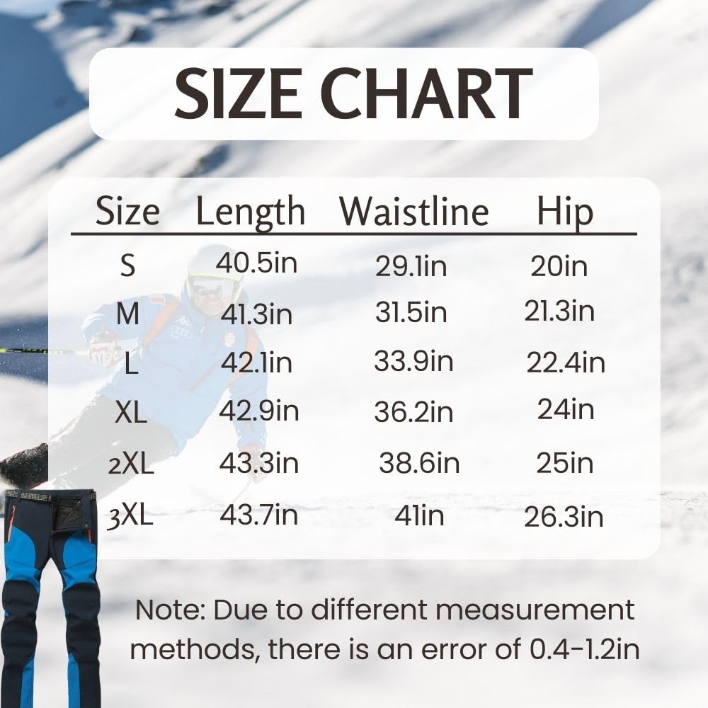 Pantalon de randonnée pour homme - Imperméable - Coupe-vent - Doublure chaude - Pantalon de ski - Pantalon softshell chaud - Pantalon d'hiver - Pantalon d'extérieur - Pantalon de snowboard