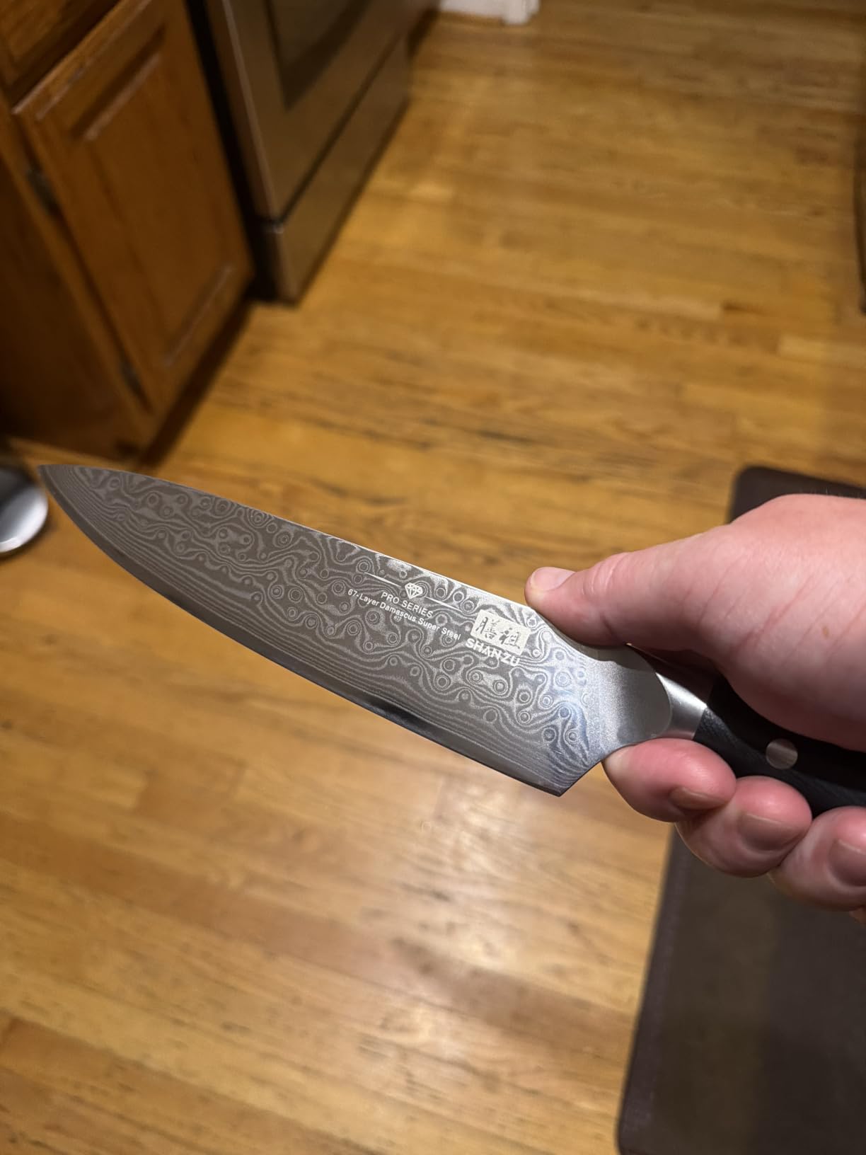 Close up of Takamura chef knife blade edge