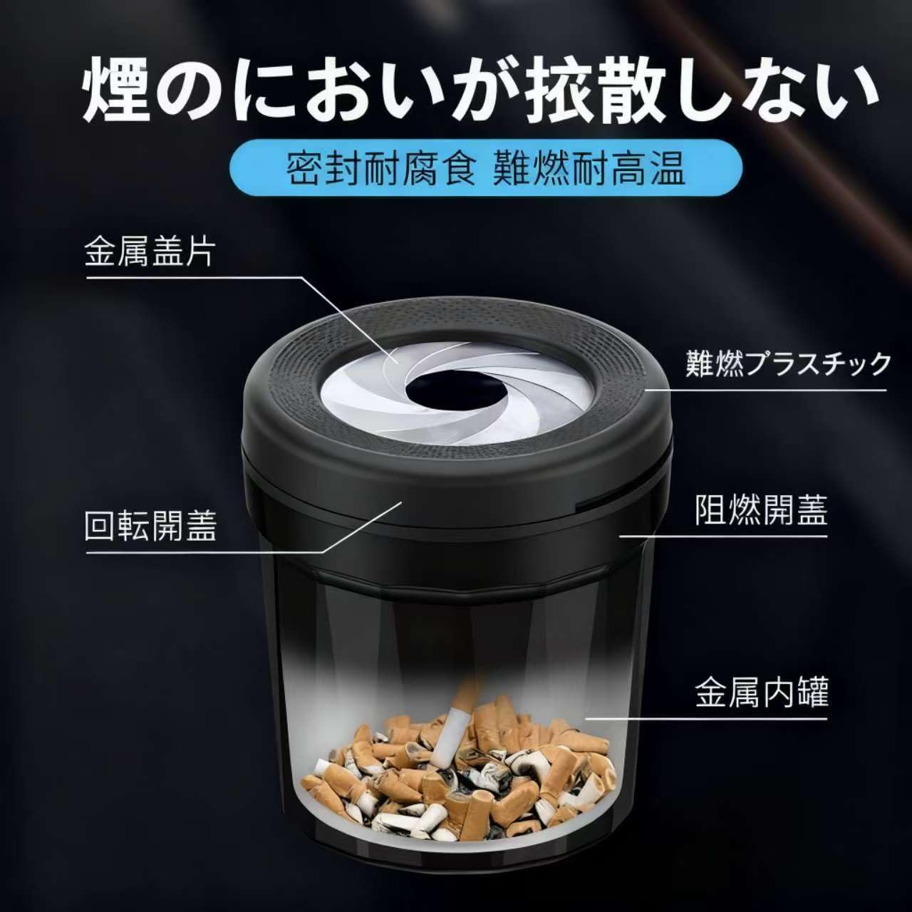 Amazon.co.jp: 車載用 高級 ロータリー開閉式 灰皿, ブラック, 密閉
