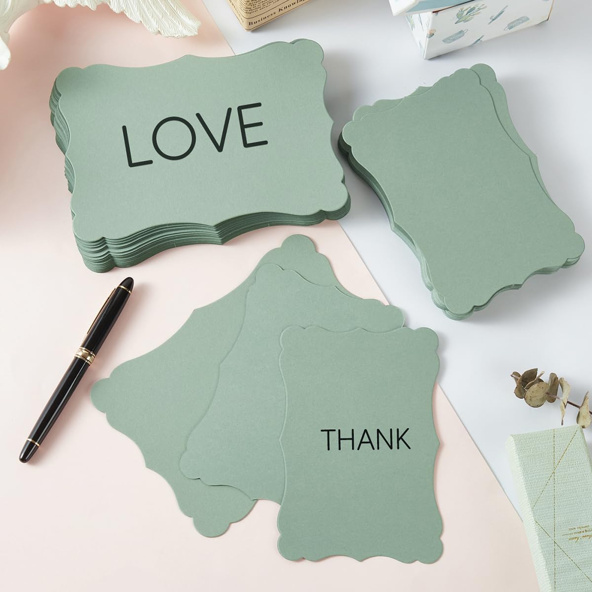 Homtable 50 Pack Sage-Green Blank Cards Cardstock Thick Kraft Paper Brown Greeting Cards for DIY Gift Card Menus, Baby Shower and Wedding Invitations (4x6IN) - Image 5