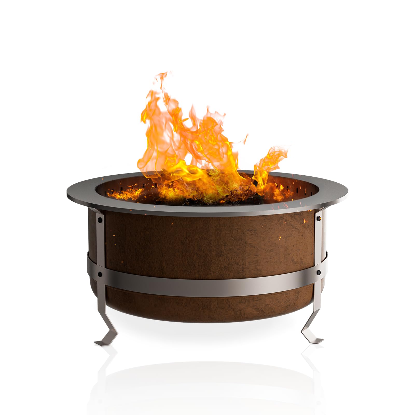 27 Inch Smokeless Fire Pit, Outdoor Wood Burning BBQ Grill Firepit Bowl with replicates the Natural Signs of Aging
