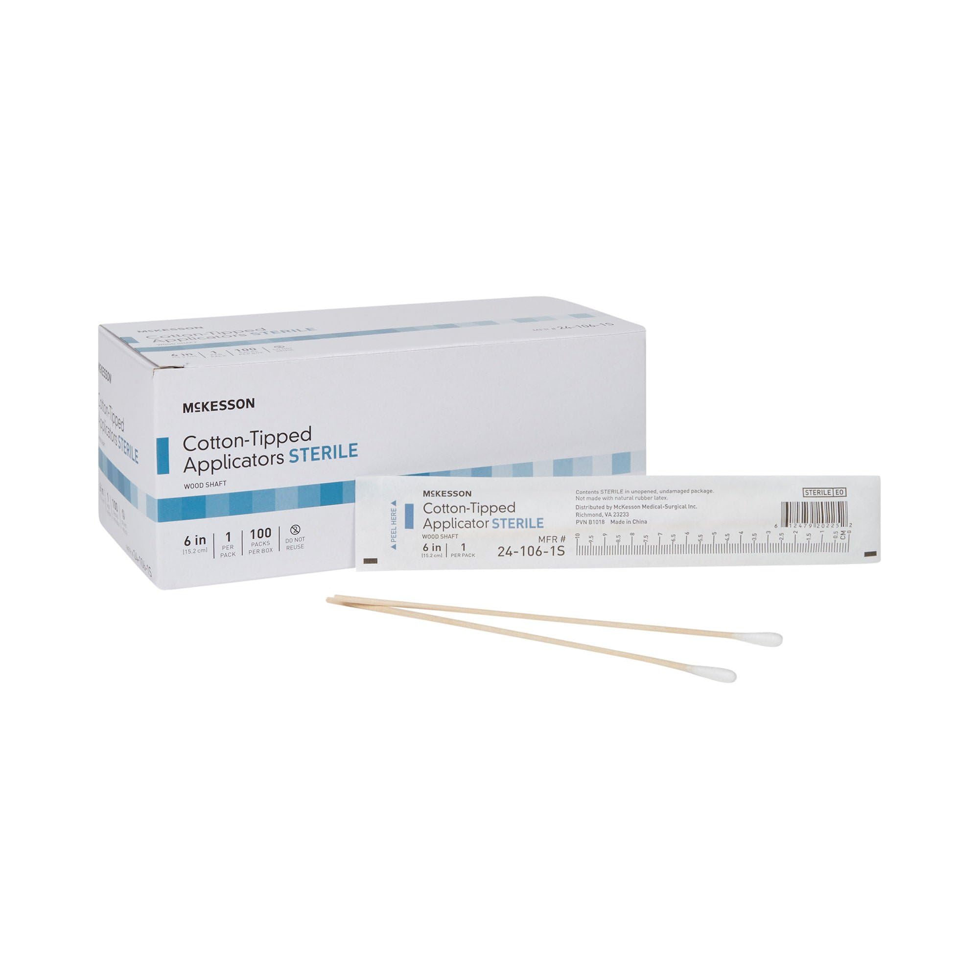 McKesson Cotton Tipped Applicator, Long Sterile Medical Swabs, 6 in, 100 ct
