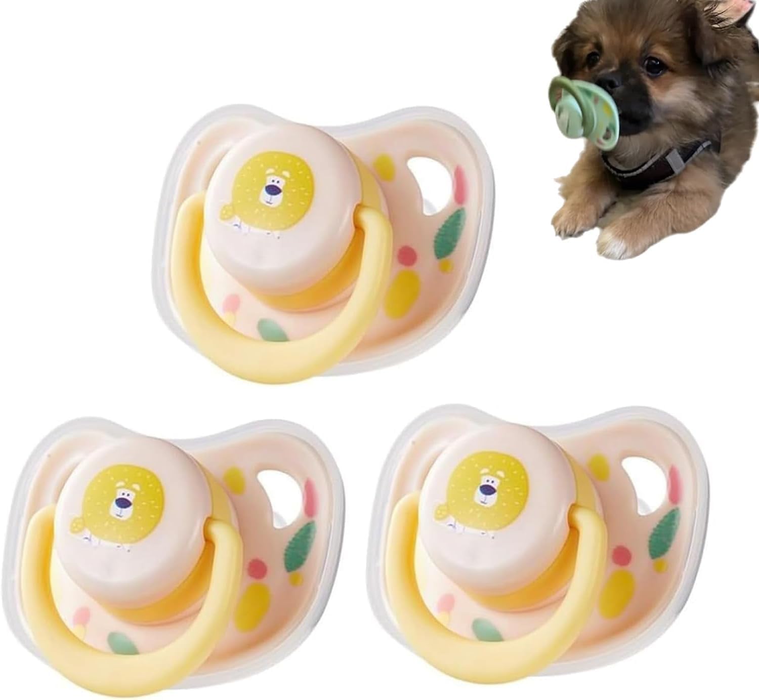 Hliloy Pet Dog Silicone Pacifier Puppy Kitten Calming Pacifier Small Dog Cat Chew Toy Animal Accessories Decoration,Latex Dog Toy,Puppy Kitten Calming Pacifier Puppy Chew Toy for Teething (Pink 3PC)