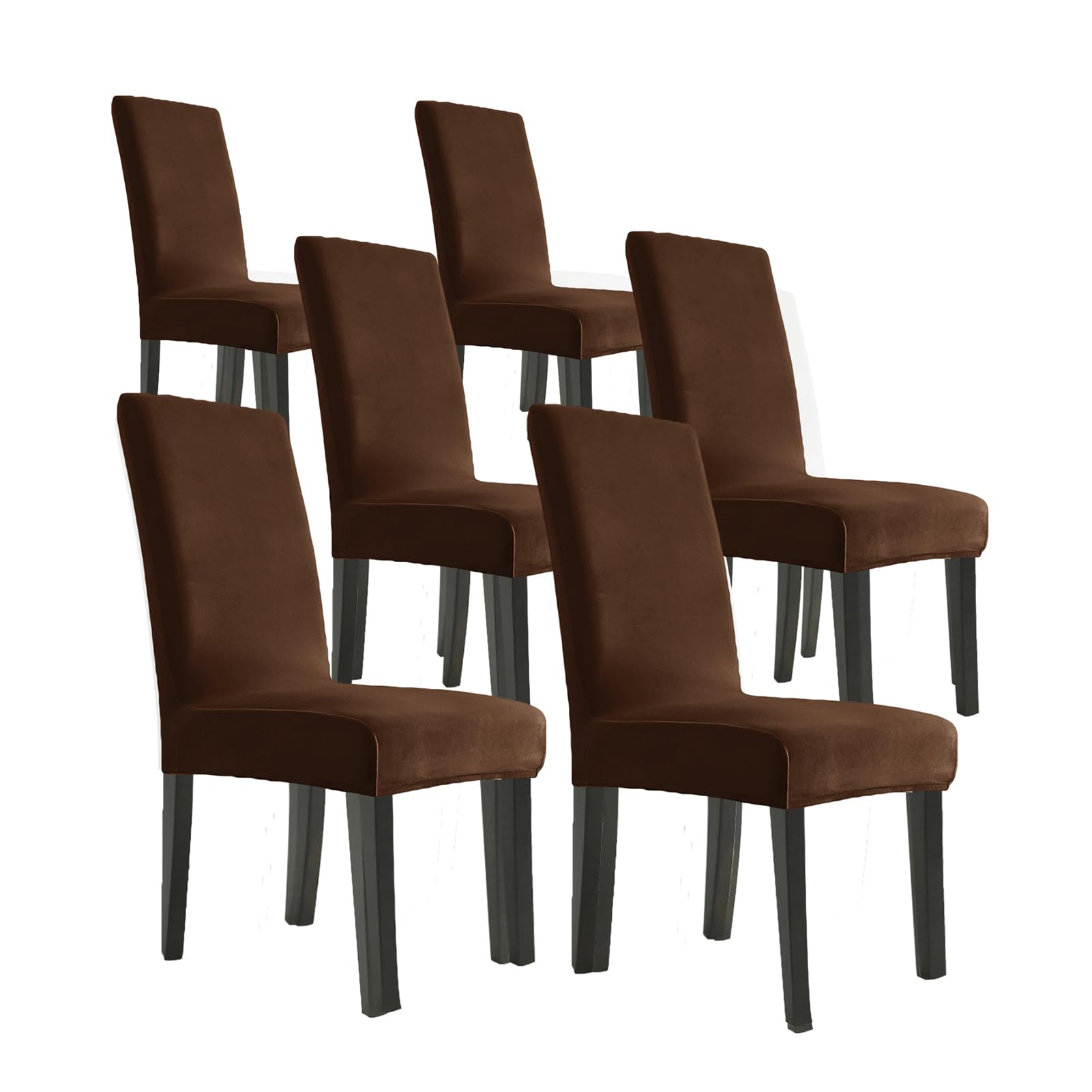 Stretch Samt Stuhlbezug für Esszimmer, Universal Stretch Stuhlbezug, Dehnbare Stuhlhussen für Hochzeit Partys Bankett Esszimmer, Hotel, Restaurant Dekor (Kaffee,6 Stück)