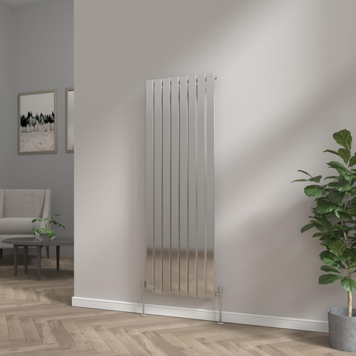 Nrg 1600X544mm Vertical Tall Upright Flat Panel Designer Bathroom Central Heating Radiator Chrome Single Column - Perfect For Bathroom, Bedroom, Kitchen, Hallway, Living Room