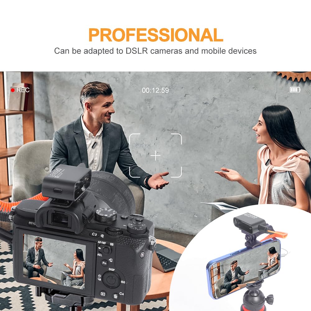 LENSGO Micrófono Lavalier inalámbrico 318mini 2.4G, compacto 2 transmisores y 1 receptor inalámbrico de solapa Lav Mic para cámara de teléfono inteligente, Vlog, YouTube, entrevista, videocámara de