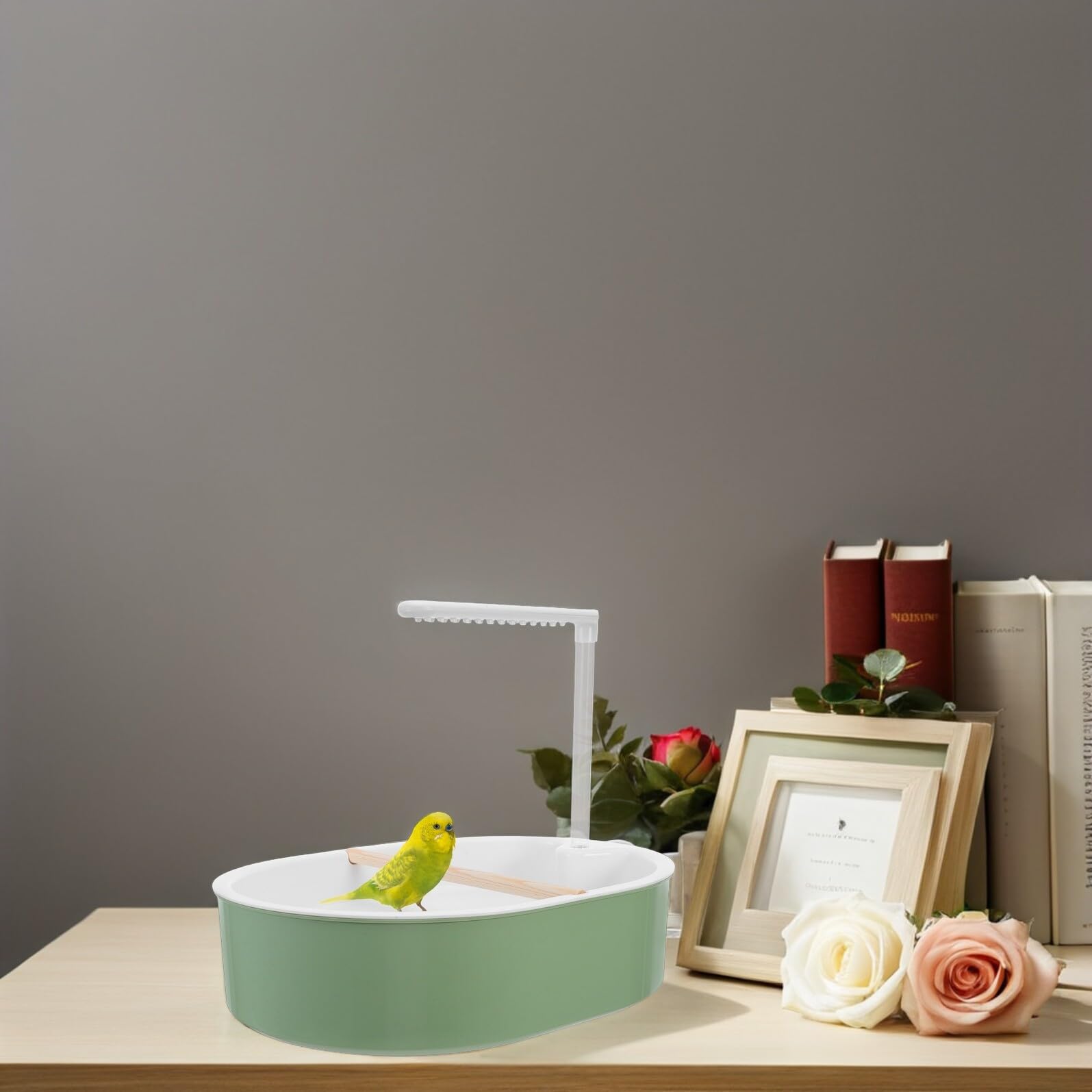 TOYANDONA Vasca da Bagno Automatica per Uccelli Conuri con Pompa Silenziosa e Flusso Regolabile, Fontana Doccia Interna per Pappagalli e Inseparabili, Accessorio Bagno per Gabbia Facile