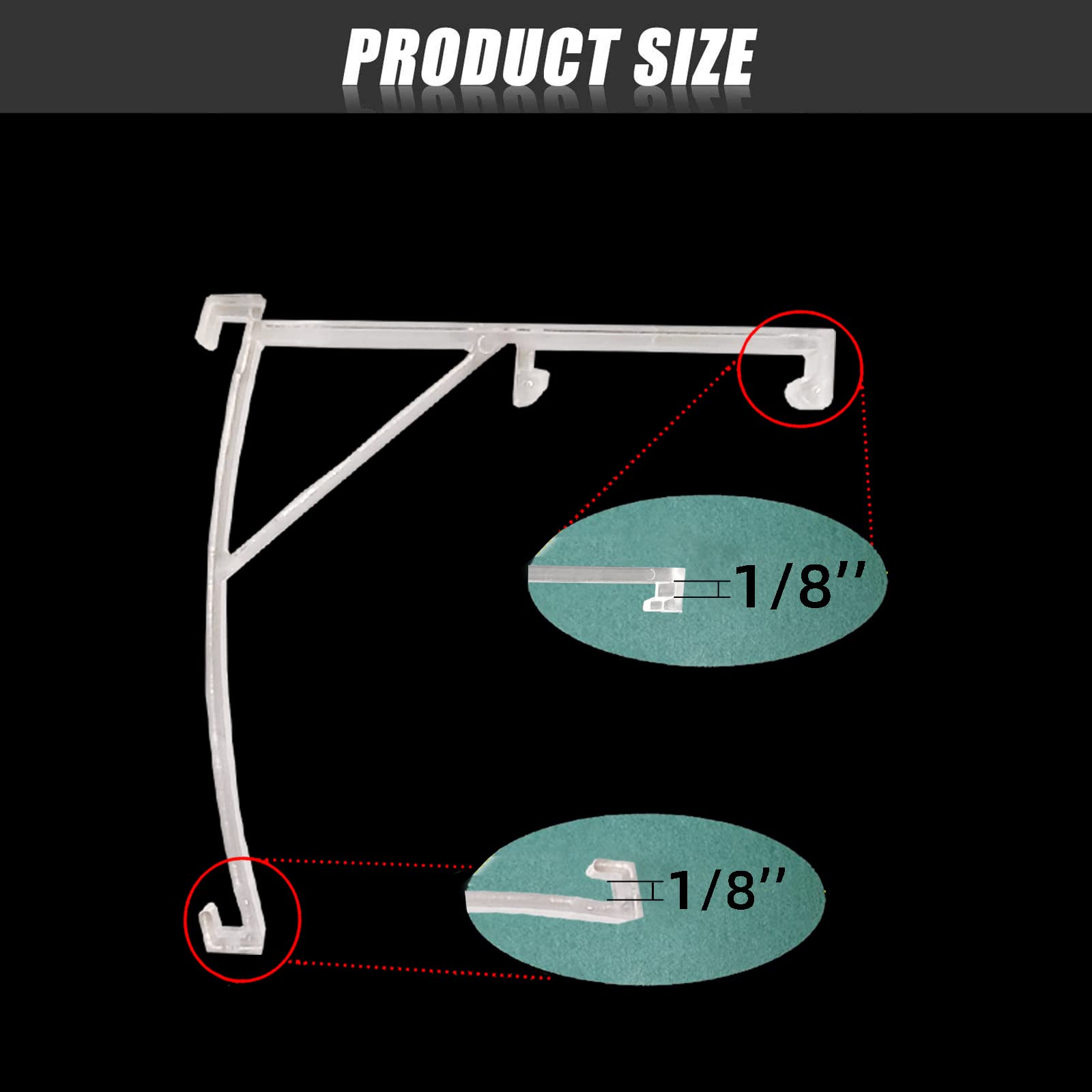 Clip per mantovana da 8,9 cm, trasparente, verticale, nascosta, staffa