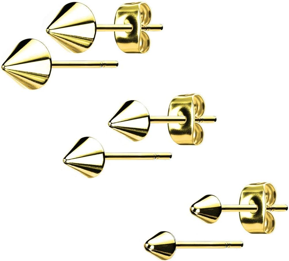 316L Surgical Steel Spike Stud Earrings for Women or Men (Choose color and size)