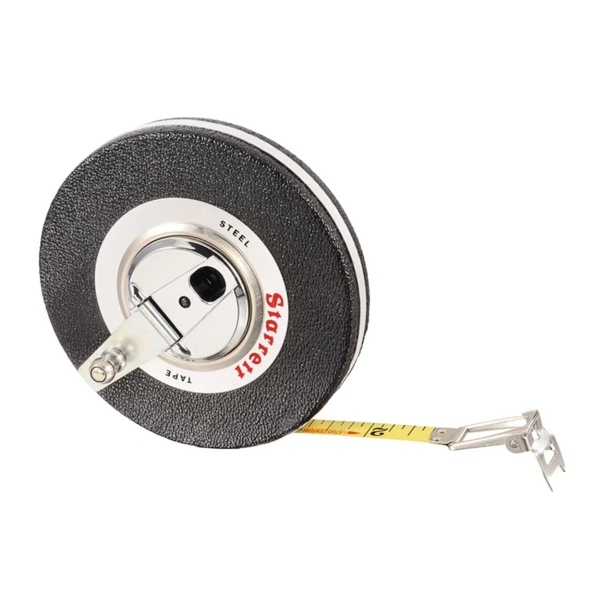 Starrett Closed Reel Long Line Tape with Nylon Rollers, Rewind Mechanism, and Folding Hook Ring - 50' Length, 3/8" Width, 1/8" Graduation, L1