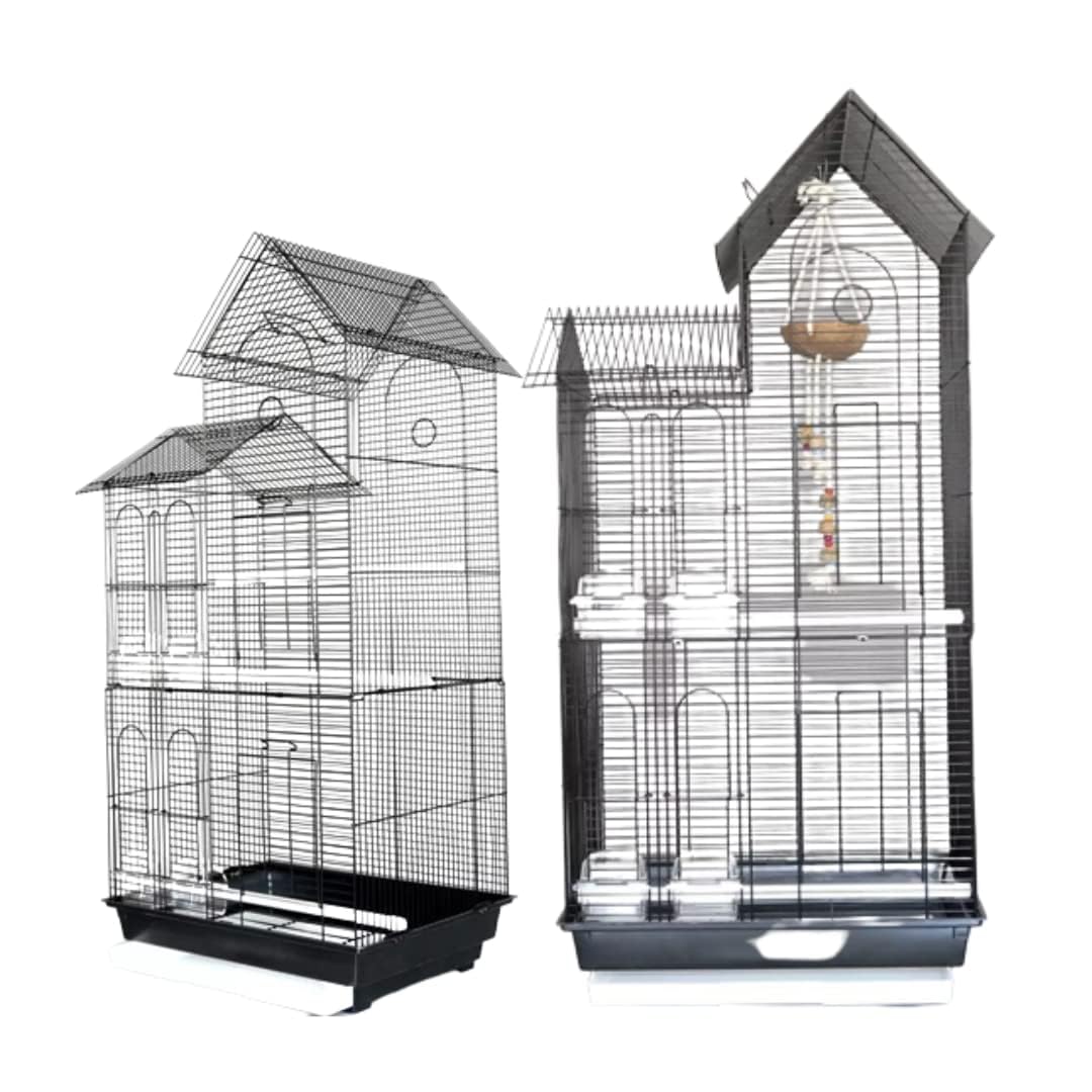 Designer House Shape Bird Cage for Budgies, Finches, Love Birds, Cocktails, 52L x 41.5W x 110H cm, with Cuttlefish Bone Holder, 4 Cups, 2 Perch Sticks- Colors May Vary-image-21