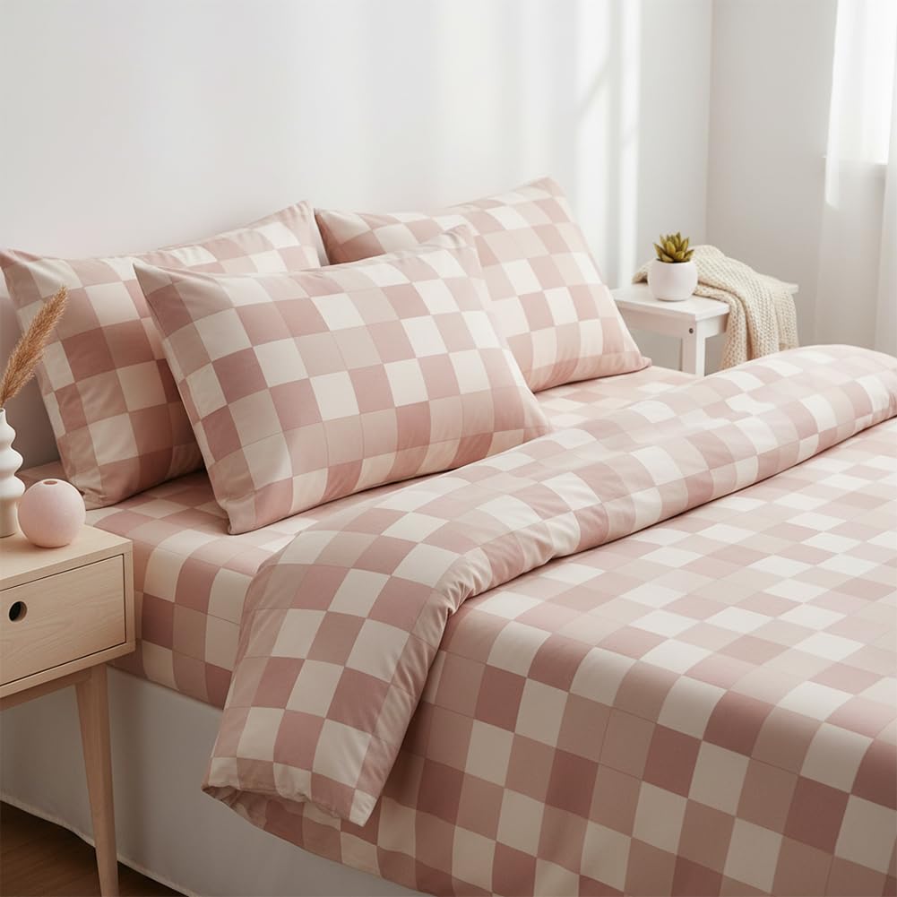 AShanlan Bettwäsche Kariert 135x200 Schwarz Weiß Microfaser Bettbezug Wendebettwäsche Set