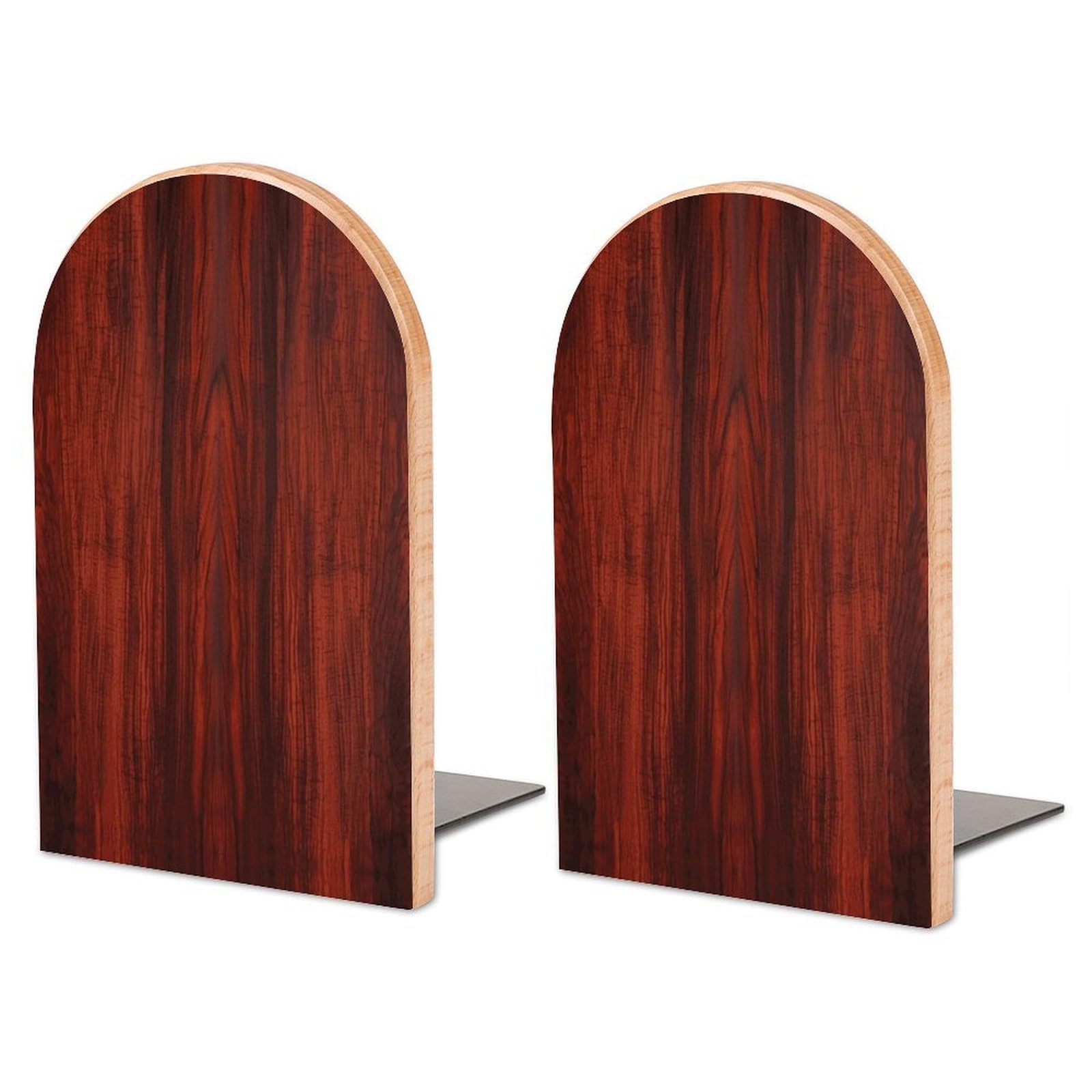 Red Wood Bookend for Shelves Non-Skid Book Holder Modern Heavy Duty Bookend Stopper Metal Base Wood Book End Books Shelf Holder Home Decorative 1pair 6.7x3.9x4.7