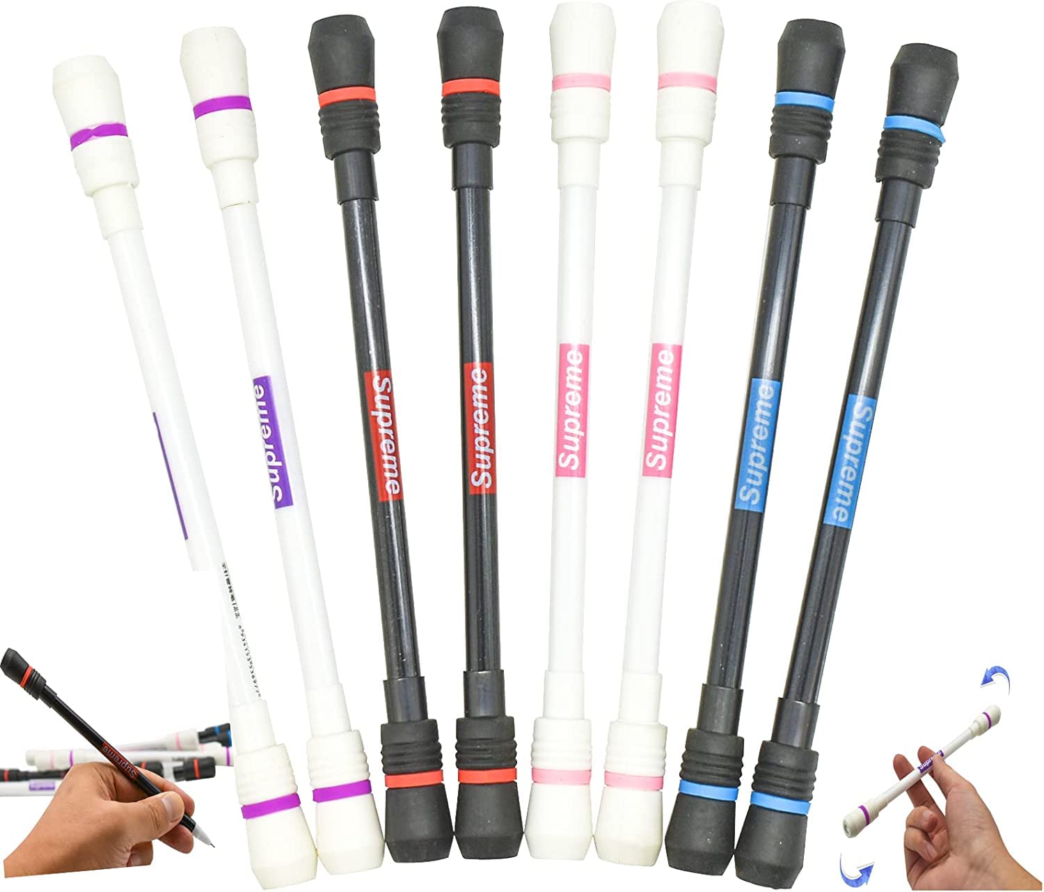 VELLURA SALES Spinning Rotatable Supreme Finger Pen-Non-Slip Coated Spinning Pen Mod With Weighted For Gaming Student (Pack Of 8),Black