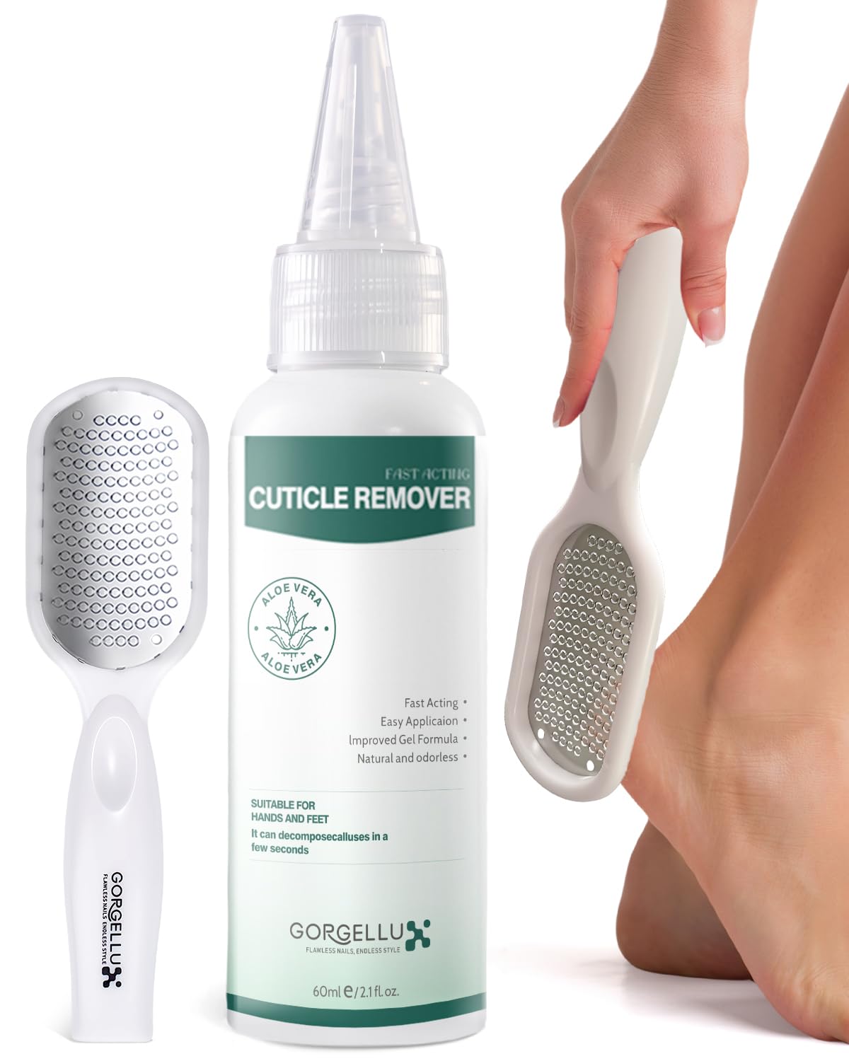 Gorgellux Callus Remover for Feet, Callus Remover Gel & Foot File Kit, Foot Callus Remover Gel Set for Dead Skin, Salon Pedicure Spa Kit, Callus Remover for Feet Gel, Quickly and Effortless Remove