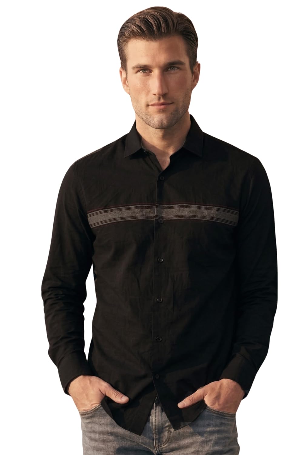 louis philippe Men's Slim Fit Made Using BCI Cotton, Brushed Twill, Soft Fabric Full Sleeve Engineered Stripe Casual Shirt-picture-39