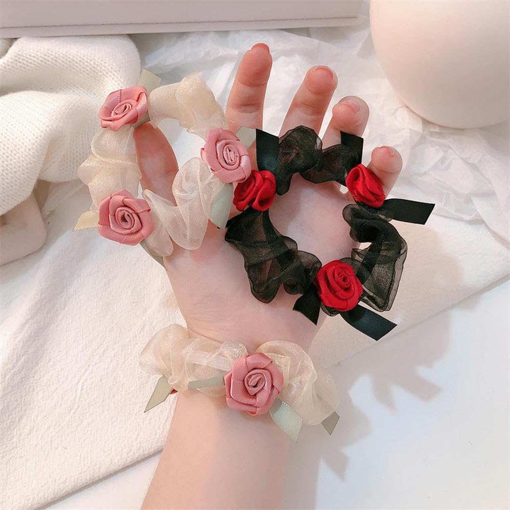 Coleteros para el pelo, lazos de satén para el pelo, lazos de seda, anillos para el pelo para trenzas, 4 unidades, banda de goma para el pelo de rosa, banda de pelo para mujer, coleta de caballo
