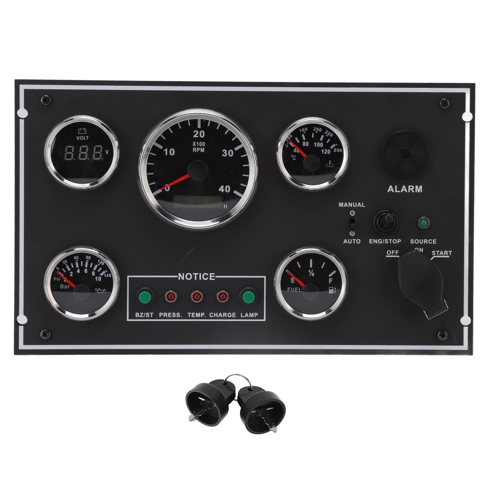 Panel de medición multifuncional y duradero con indicación precisa para barco de autocaravana, material de acero inoxidable 316L (sistema de circuitos 12V 8Ax2)