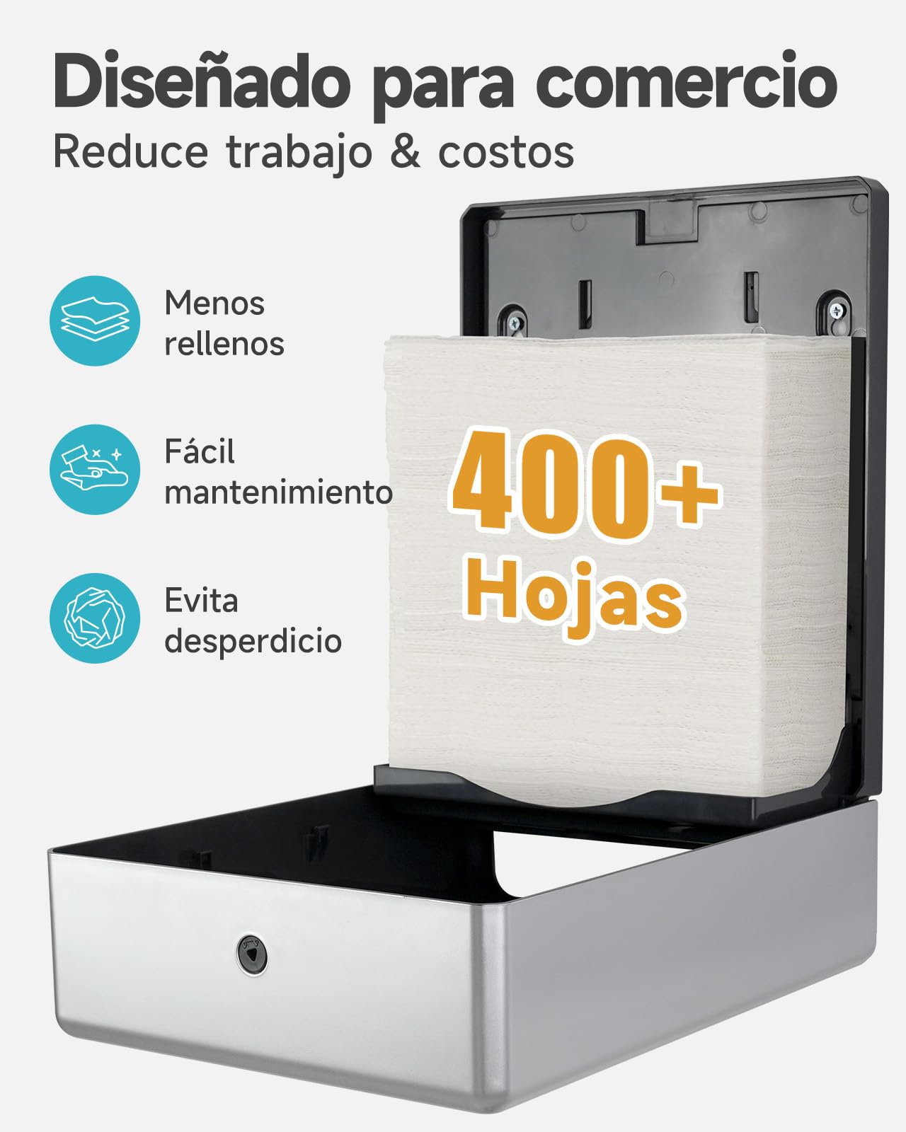 AIKE Dispensador Estándar De Toallas De Papel, 400-Hojas De Pared para Toallas H2, Pliegue Z Y Multipliegue (Tamaño ≤25,2 * 9cm), AK5302