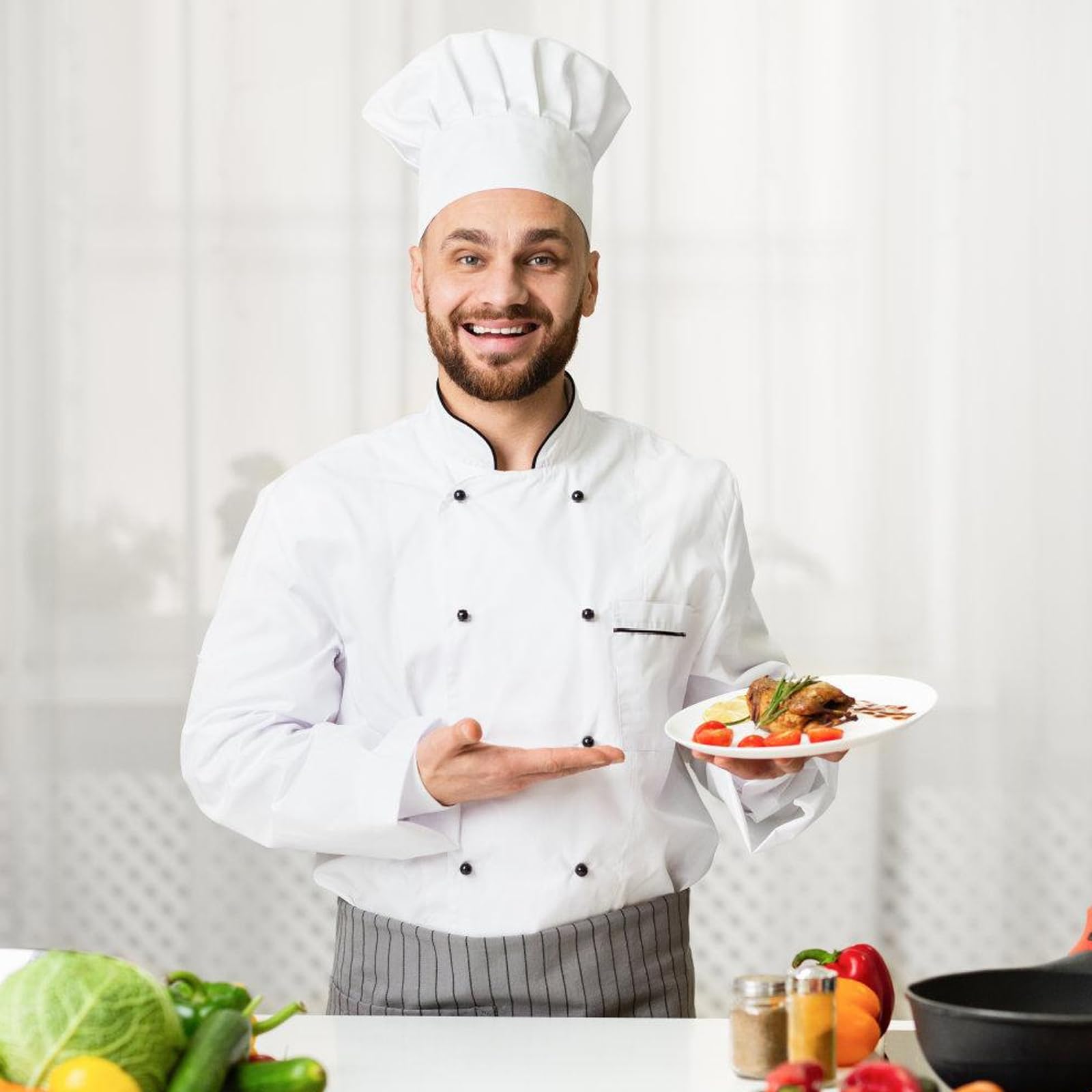 6 sztuk czapka kucharska, czapka kuchenna unisex regulowana czapka kuchenna, czapka kuchenna, bawełniana czapka szefa kuchni dla mężczyzn i kobiet, szef kuchni do kuchni, hotelu, restauracji, biała,